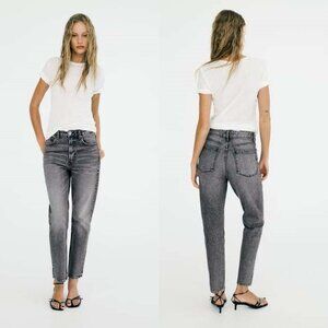 NWT New Zara Comfort Mom Fit Grey Cotton Jeans Size 0
